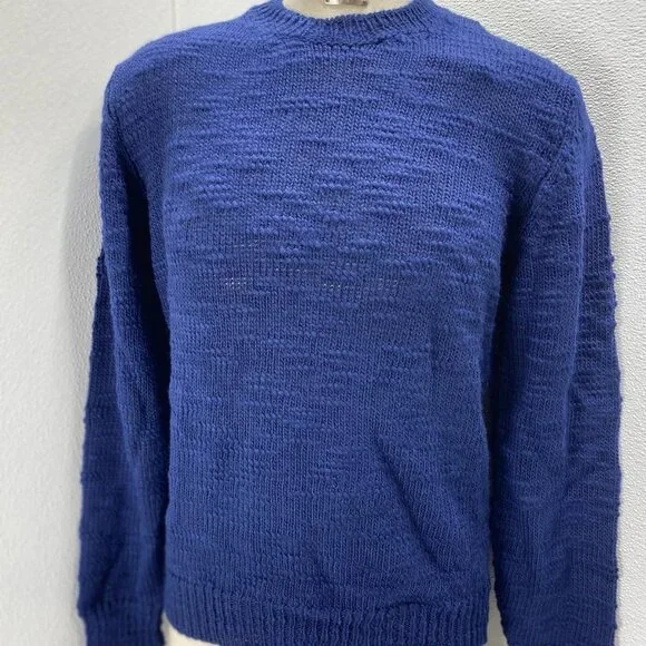 Brooksfield Men’s Slub Wool Crew Neck Knit Sweater – Navy, Size M - Picture 1 of 12